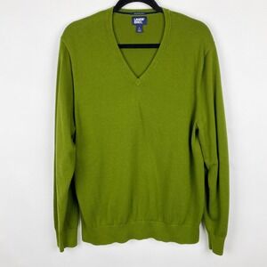 Lands‎ End Mens V Neck Sweater Green 100% Supima Cotton Size L